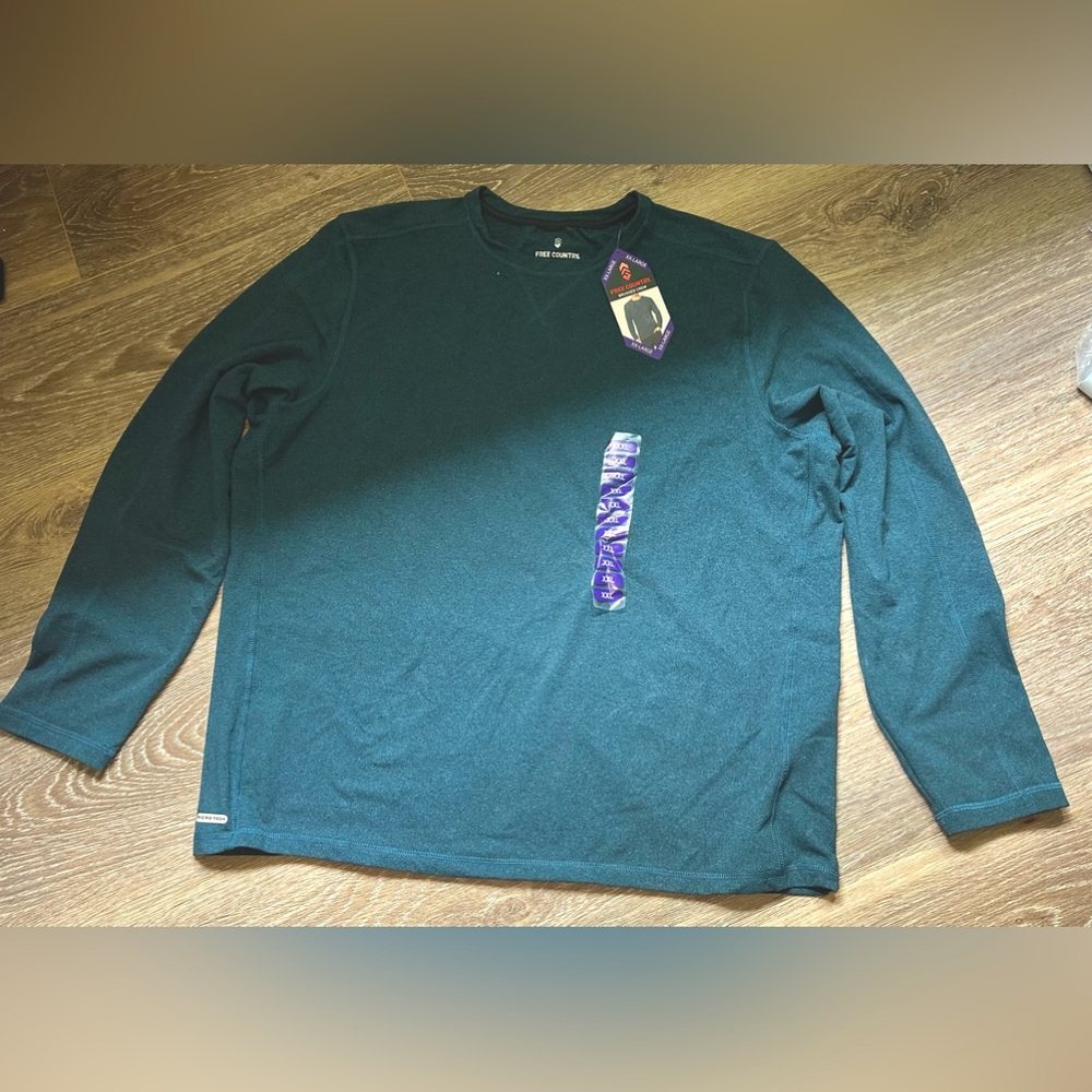 Free Country XXL Men's Brushed Crew Long Sleeve Shirt - Green, Athletic Fit